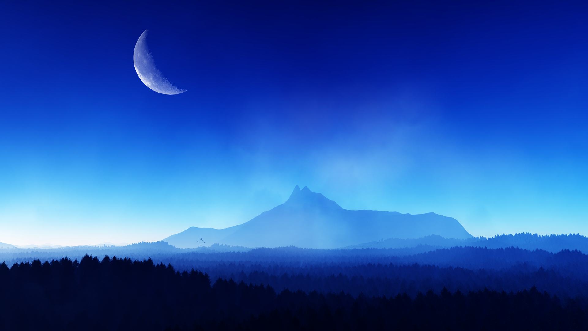 催眠 AI艺术 图片 插图 风景 天空 月亮 山脉 自然 森林 蓝色 4K壁纸