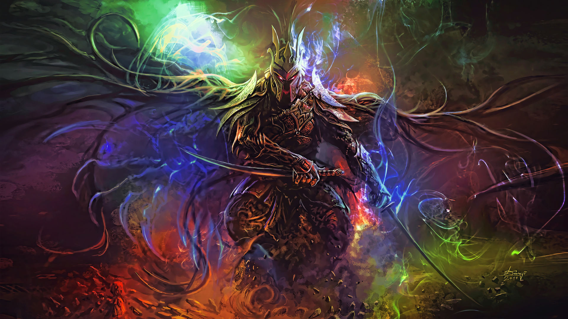 战士 奇幻艺术 扇子艺术 AI艺术 剑 4K壁纸