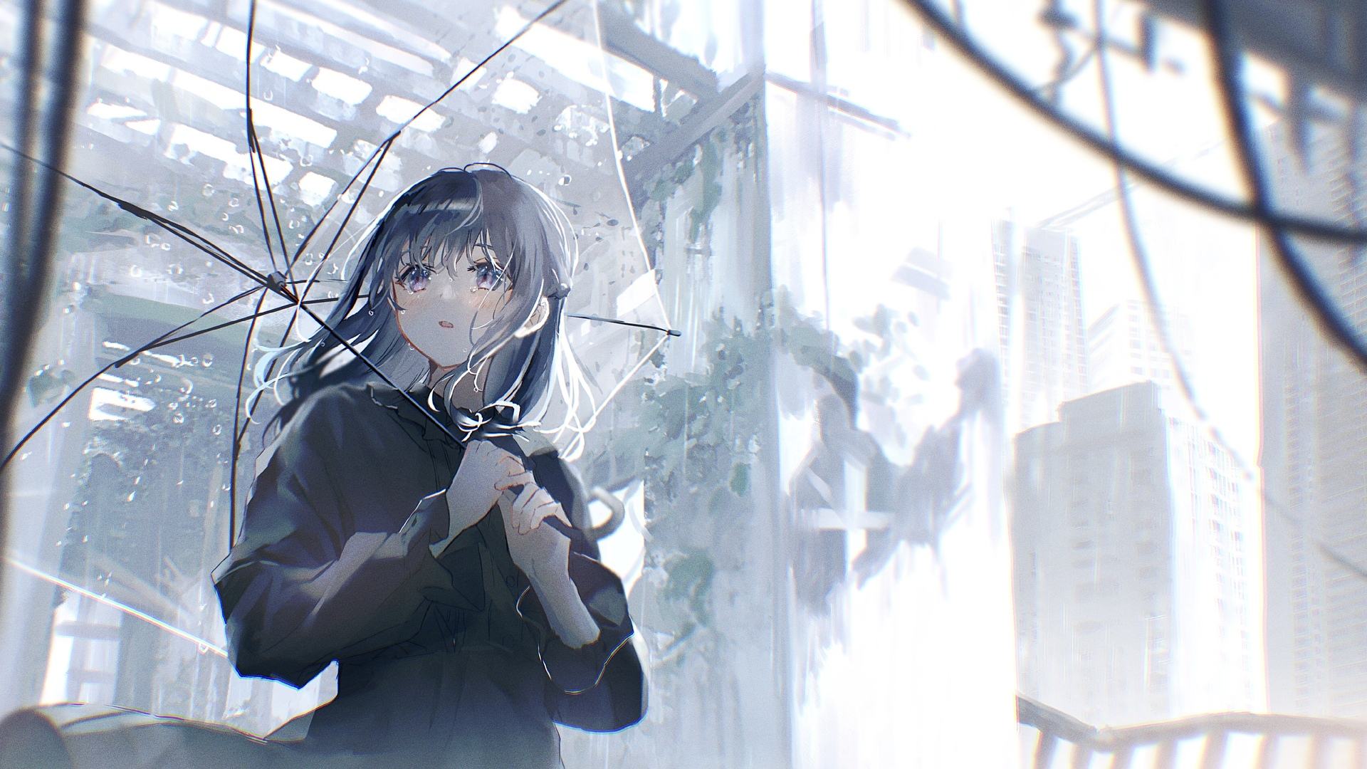 小鱼 动漫 动漫女孩 雨伞 雨 衣服 4K壁纸