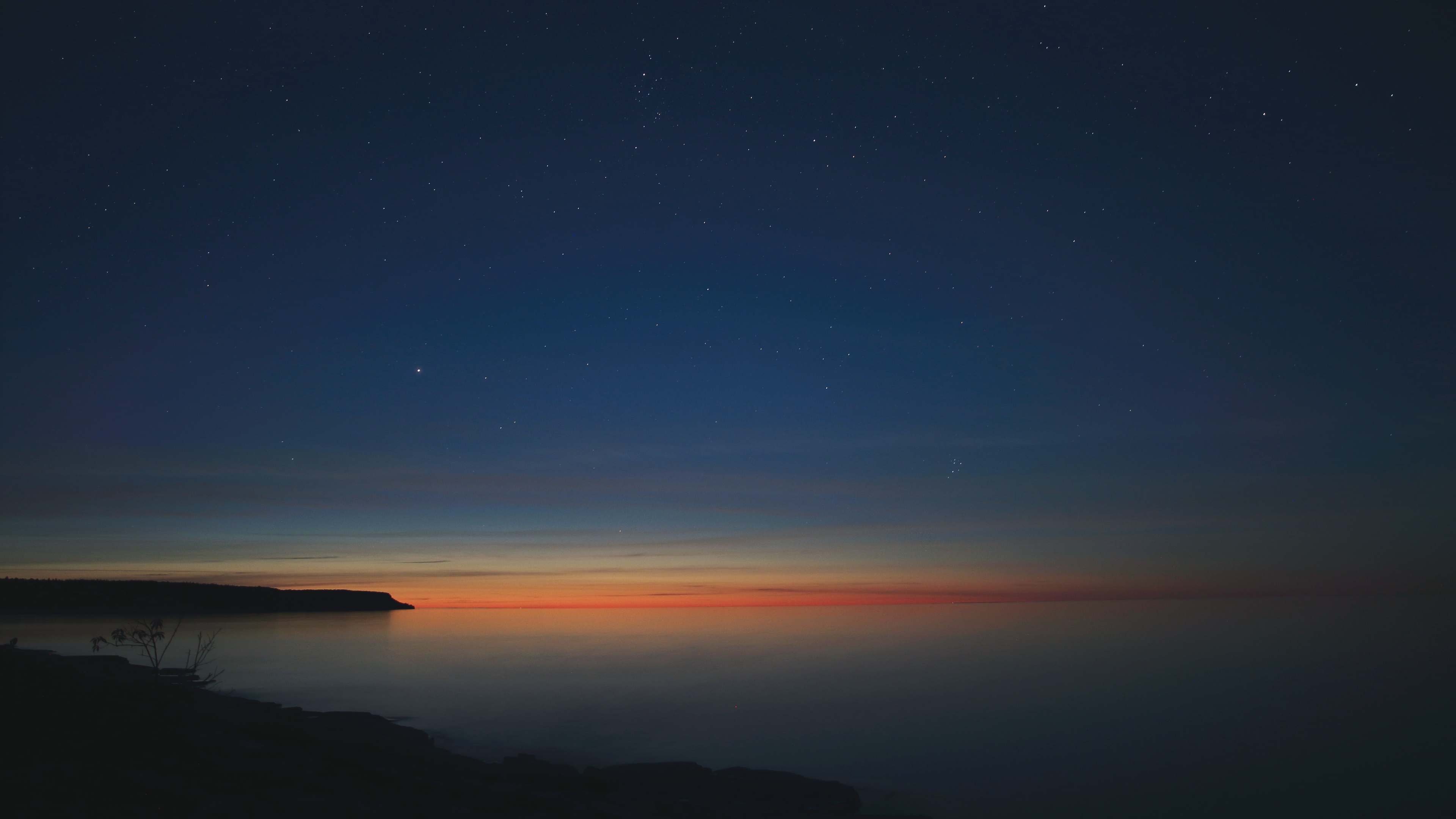 日落 水 星夜 风景 星星 4K壁纸